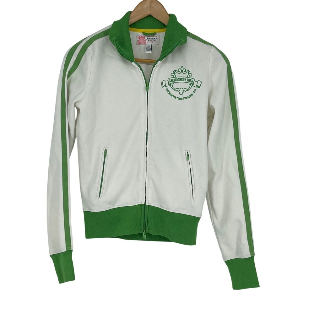Abercrombie & Fitch White Green Tennis Swimming Club Zip Up Jacket Size‎ M Y2K